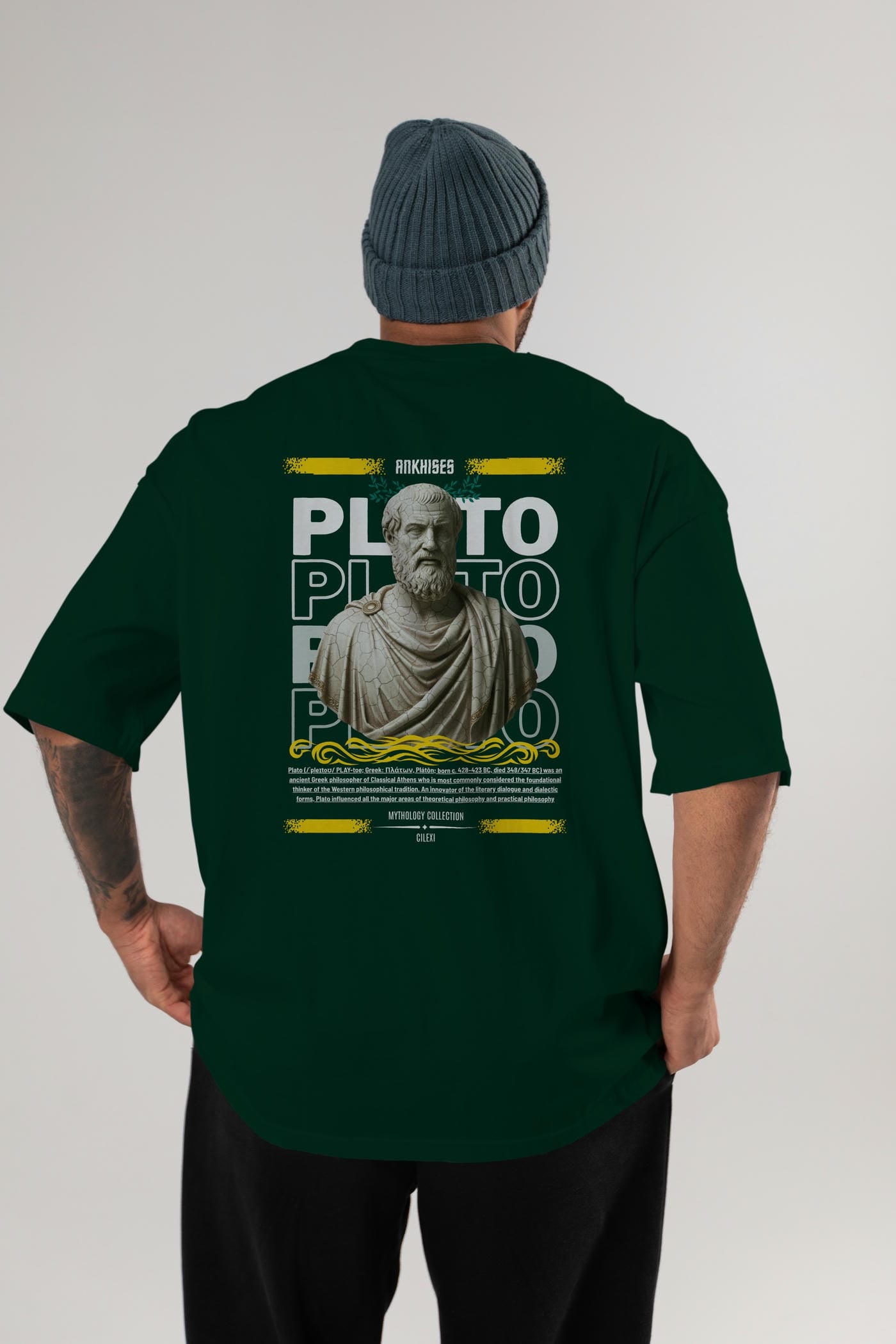 Plato 1 Arka Baskılı Oversize t-shirt Erkek Kadın %100 Pamuk Bisiklet Yaka tişort