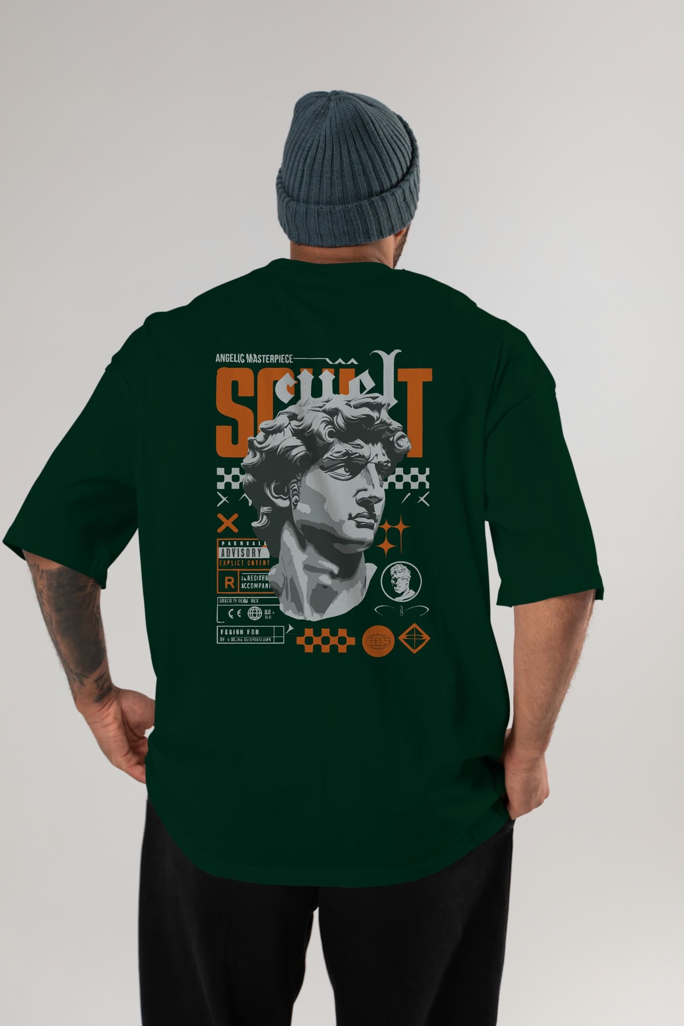Scult Arka Baskılı Oversize t-shirt Erkek Kadın %100 Pamuk Bisiklet Yaka tişort