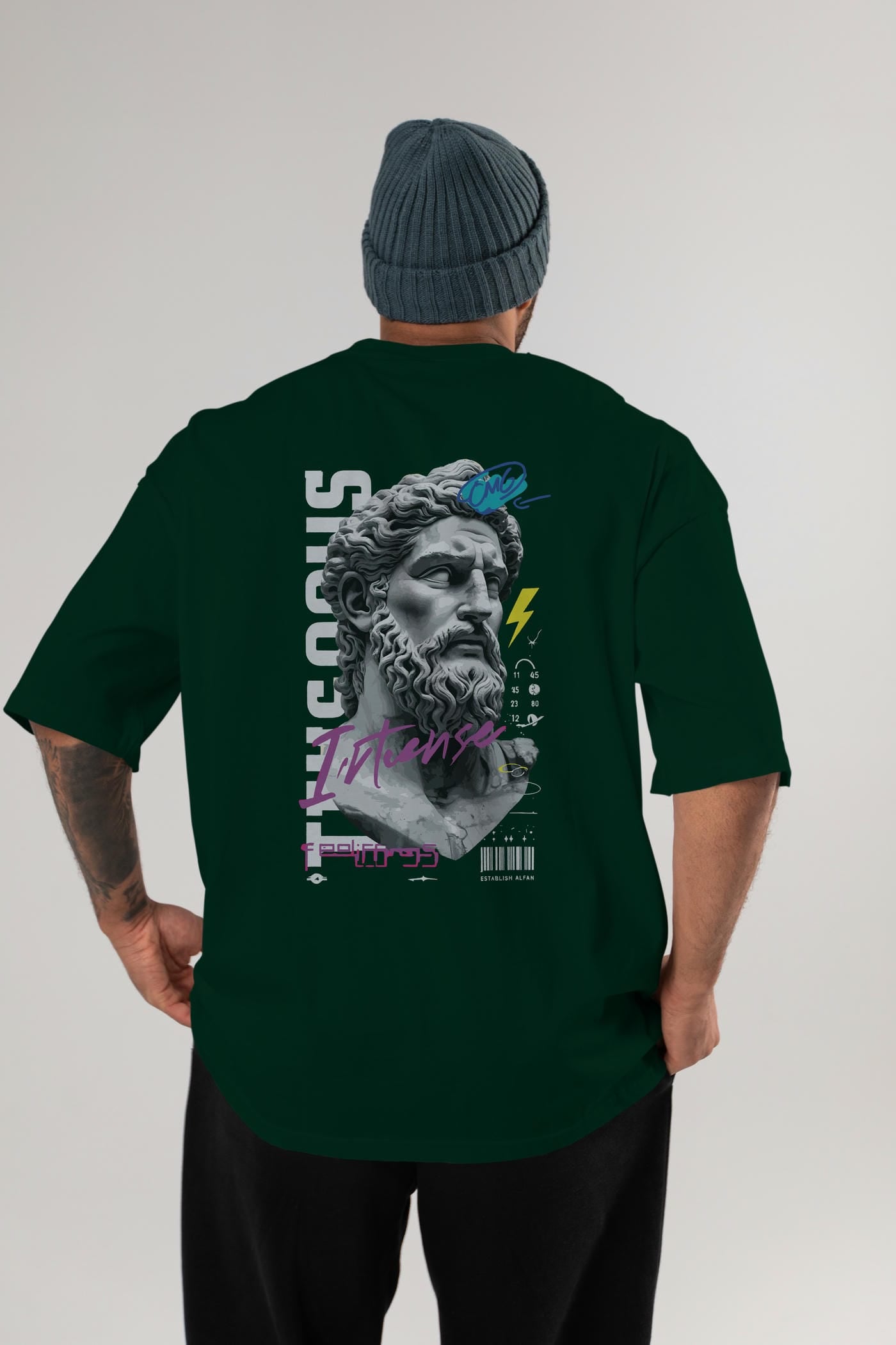Zeus Intense Arka Baskılı Oversize t-shirt Erkek Kadın %100 Pamuk Bisiklet Yaka tişort