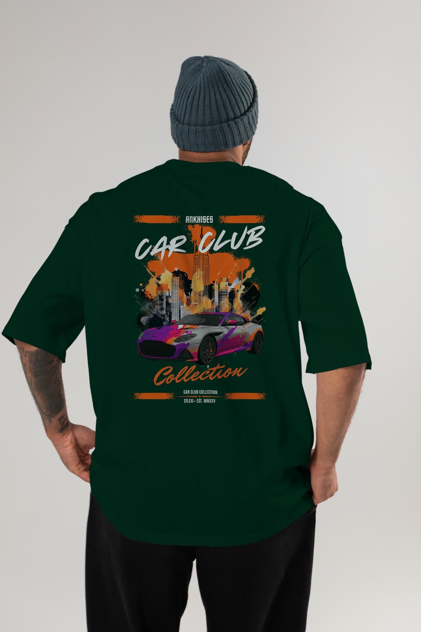Araba Club Serisi 11 Baskılı Oversize t-shirt Erkek Kadın %100 Pamuk Bisiklet Yaka tişort