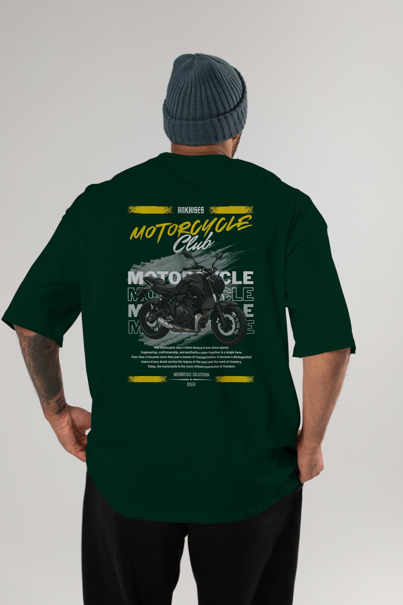 Motosiklet Serisi 20 Arka Baskılı Oversize t-shirt Erkek Kadın %100 Pamuk Bisiklet Yaka tişort