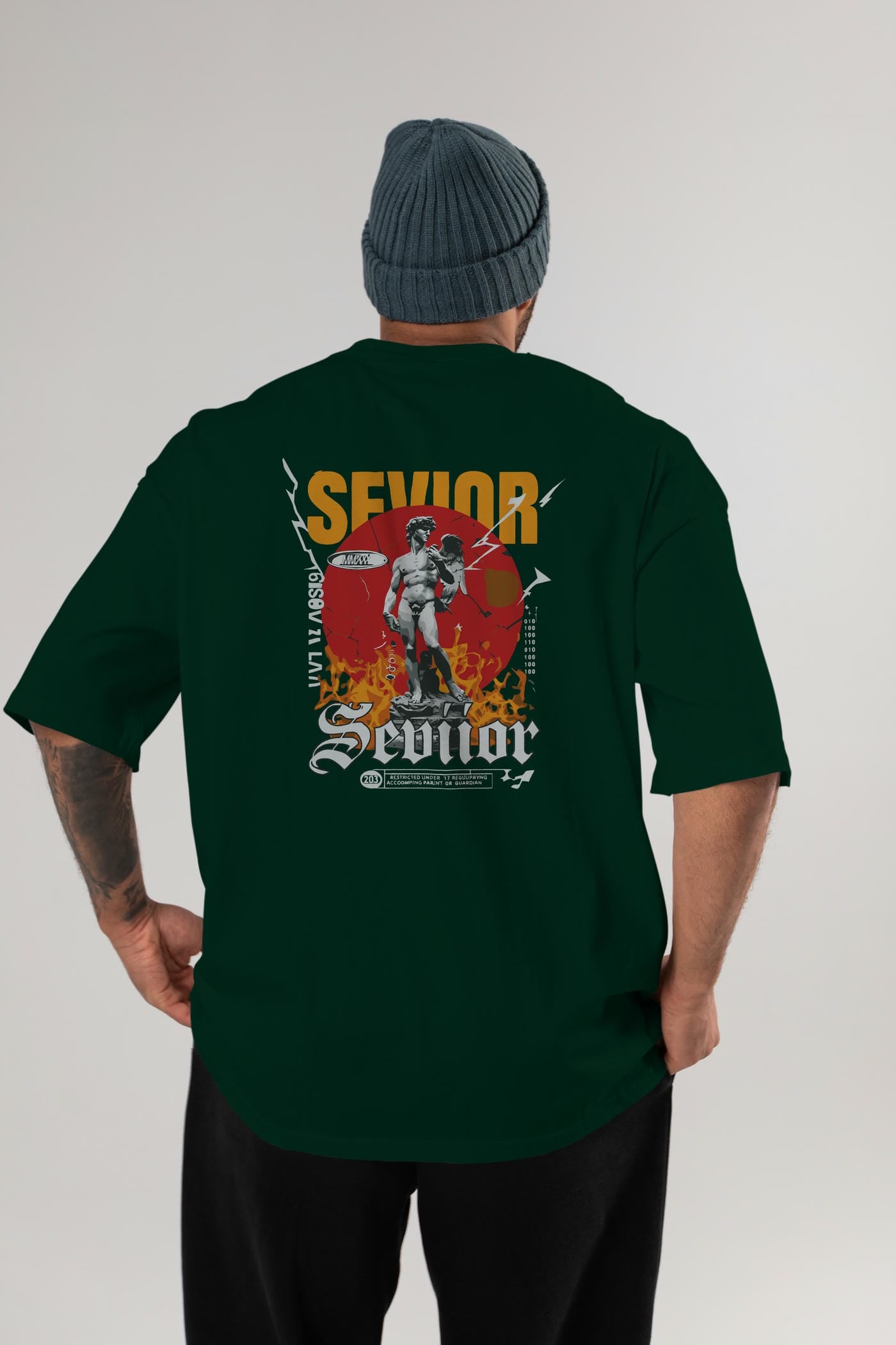 Sevior Arka Baskılı Oversize t-shirt Erkek Kadın %100 Pamuk Bisiklet Yaka tişort