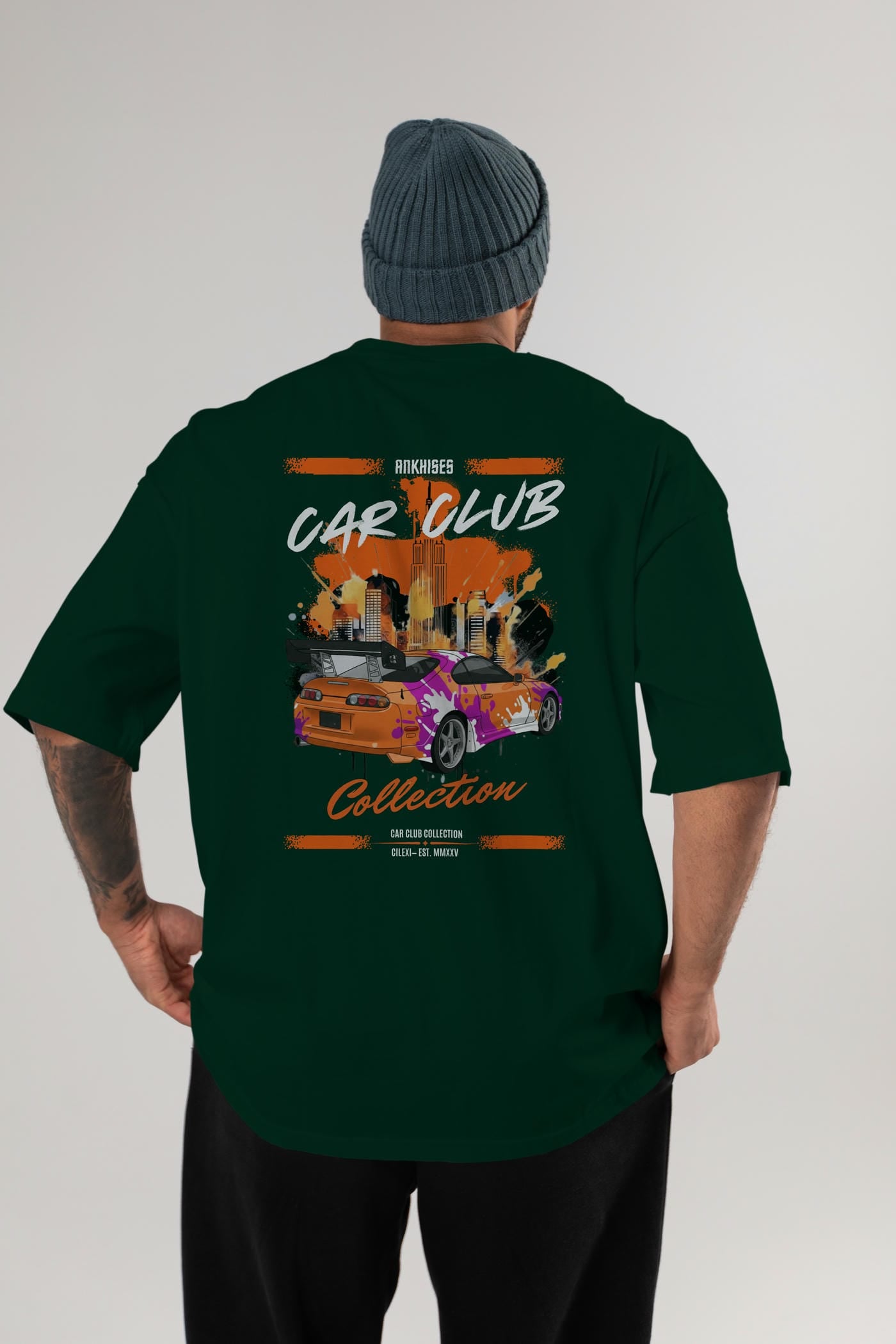 Araba Club Serisi 39 Baskılı Oversize t-shirt Erkek Kadın %100 Pamuk Bisiklet Yaka tişort