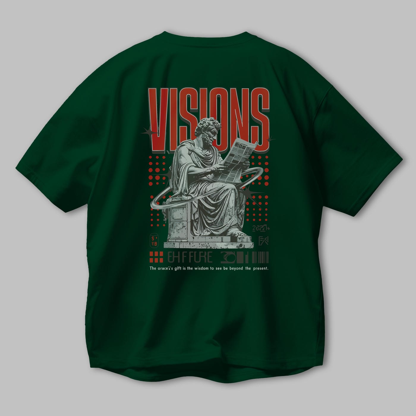 Visions Arka Baskılı Oversize t-shirt Erkek Kadın %100 Pamuk Bisiklet Yaka tişort