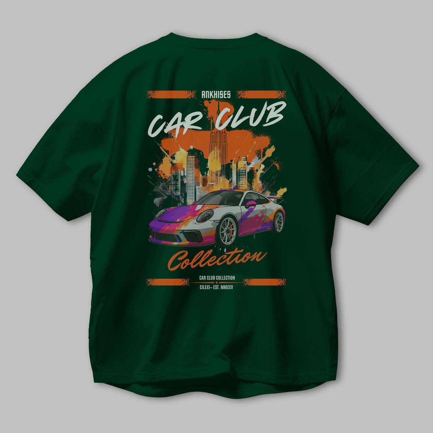 Araba Club Serisi 25 Baskılı Oversize t-shirt Erkek Kadın %100 Pamuk Bisiklet Yaka tişort