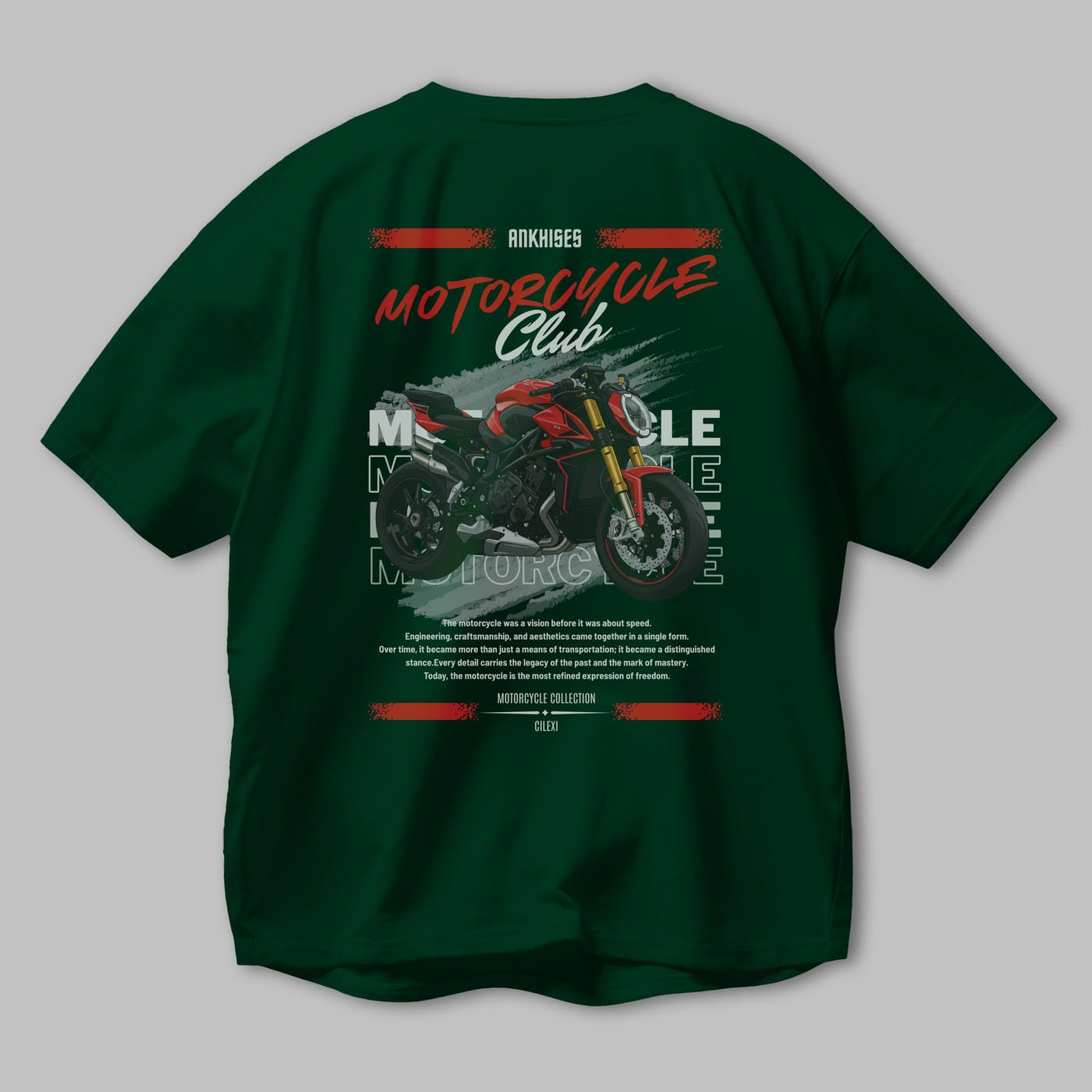 Motosiklet Serisi 26 Arka Baskılı Oversize t-shirt Erkek Kadın %100 Pamuk Bisiklet Yaka tişort