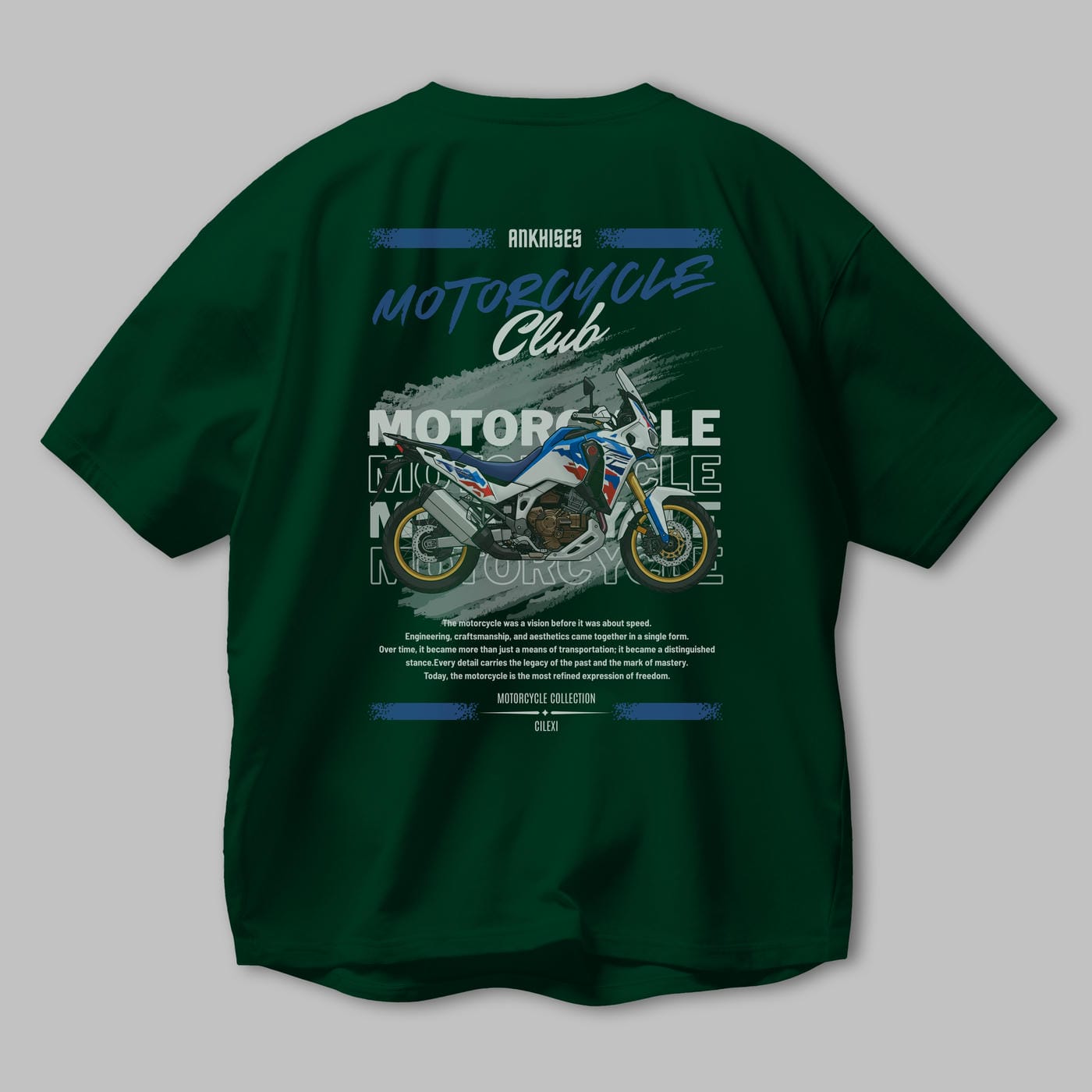 Motosiklet Serisi 23 Arka Baskılı Oversize t-shirt Erkek Kadın %100 Pamuk Bisiklet Yaka tişort