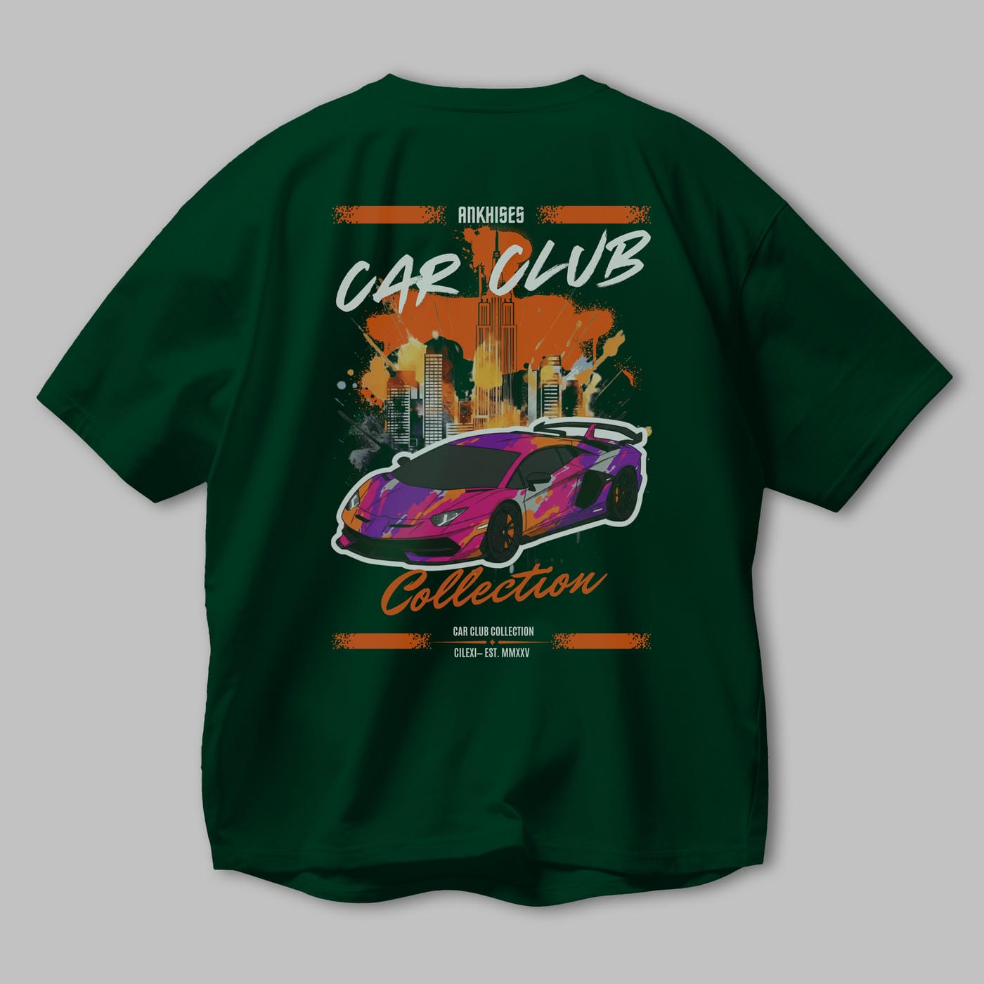 Araba Club Serisi 28 Baskılı Oversize t-shirt Erkek Kadın %100 Pamuk Bisiklet Yaka tişort