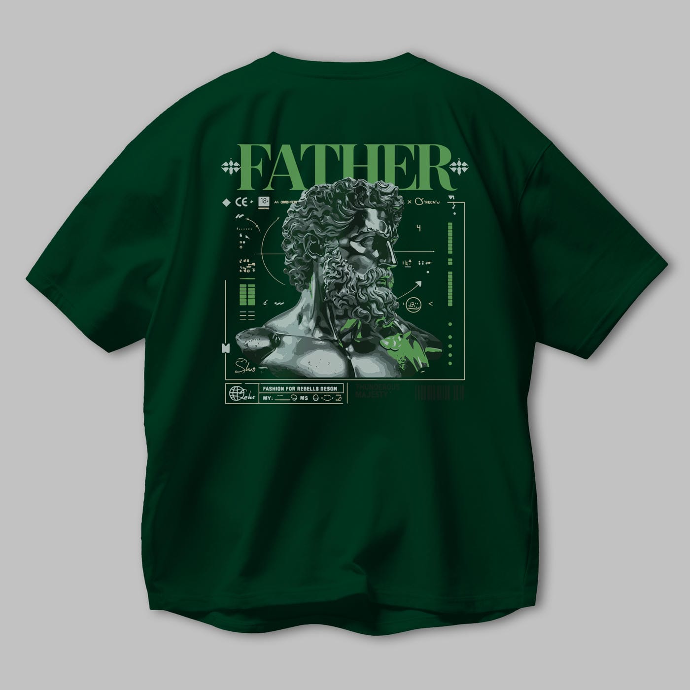 Father Zeus Arka Baskılı Oversize t-shirt Erkek Kadın %100 Pamuk Bisiklet Yaka tişort