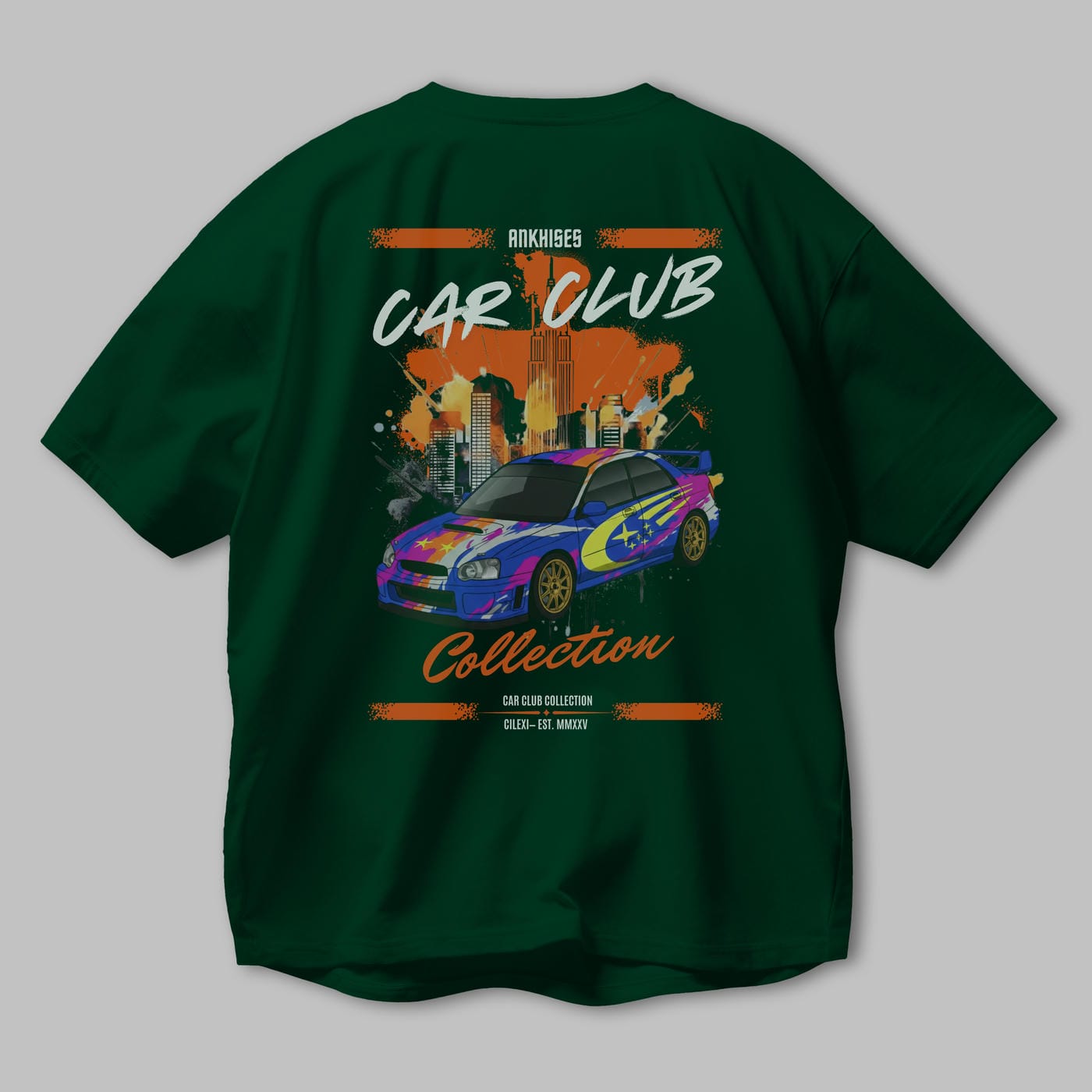 Araba Club Serisi 7 Baskılı Oversize t-shirt Erkek Kadın %100 Pamuk Bisiklet Yaka tişort