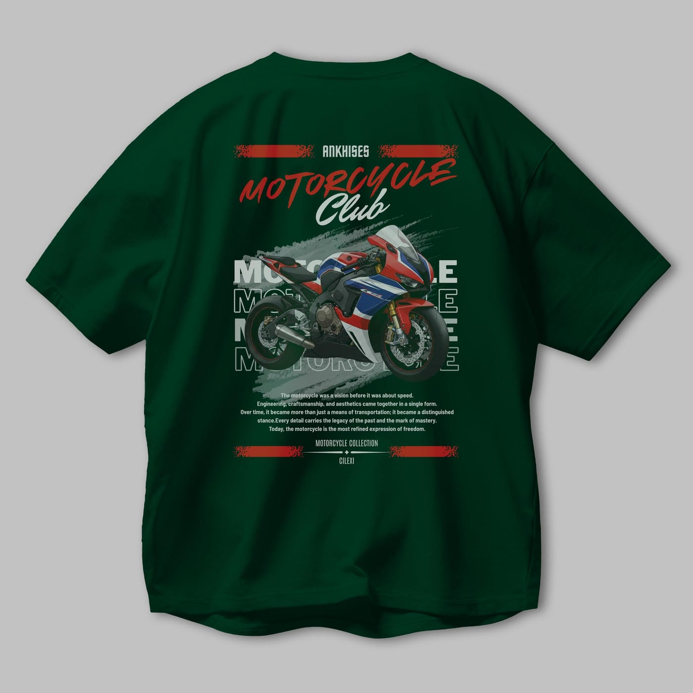 Motosiklet Serisi 3 Arka Baskılı Oversize t-shirt Erkek Kadın %100 Pamuk Bisiklet Yaka tişort
