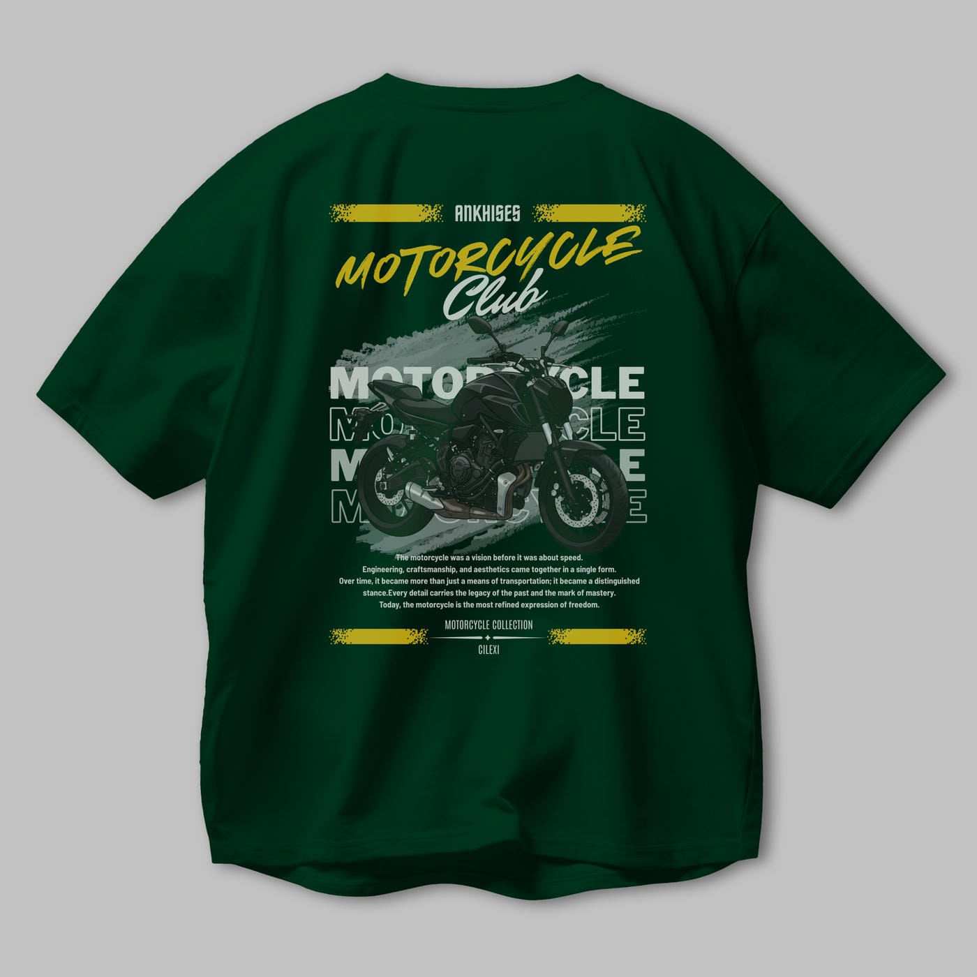 Motosiklet Serisi 20 Arka Baskılı Oversize t-shirt Erkek Kadın %100 Pamuk Bisiklet Yaka tişort