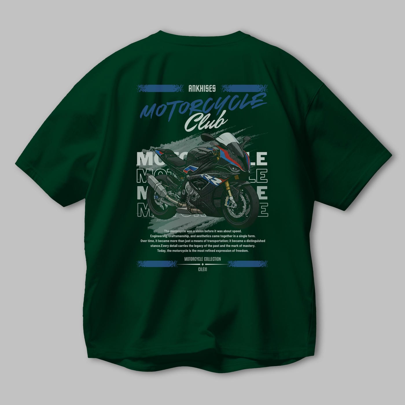 Motosiklet Serisi 2 Arka Baskılı Oversize t-shirt Erkek Kadın %100 Pamuk Bisiklet Yaka tişort