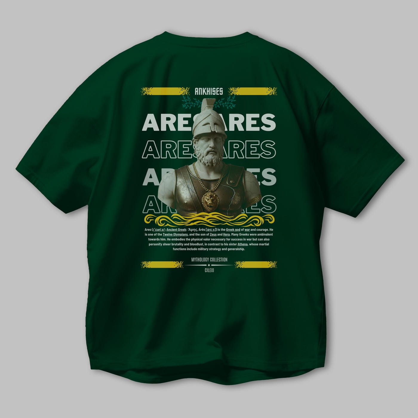 Ares 2 Arka Baskılı Oversize t-shirt Erkek Kadın %100 Pamuk Bisiklet Yaka tişort