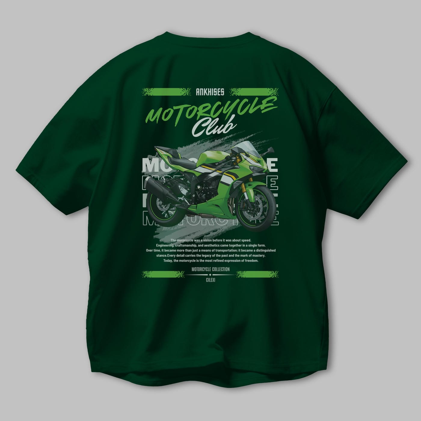 Motosiklet Serisi 15 Arka Baskılı Oversize t-shirt Erkek Kadın %100 Pamuk Bisiklet Yaka tişort