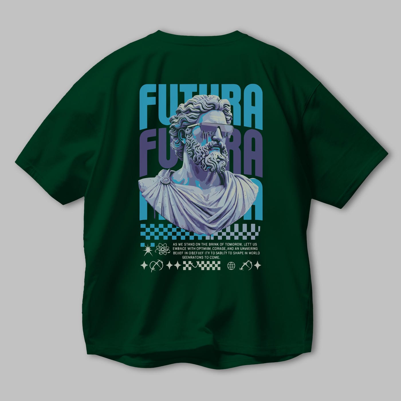 Futura Zeus Arka Baskılı Oversize t-shirt Erkek Kadın %100 Pamuk Bisiklet Yaka tişort