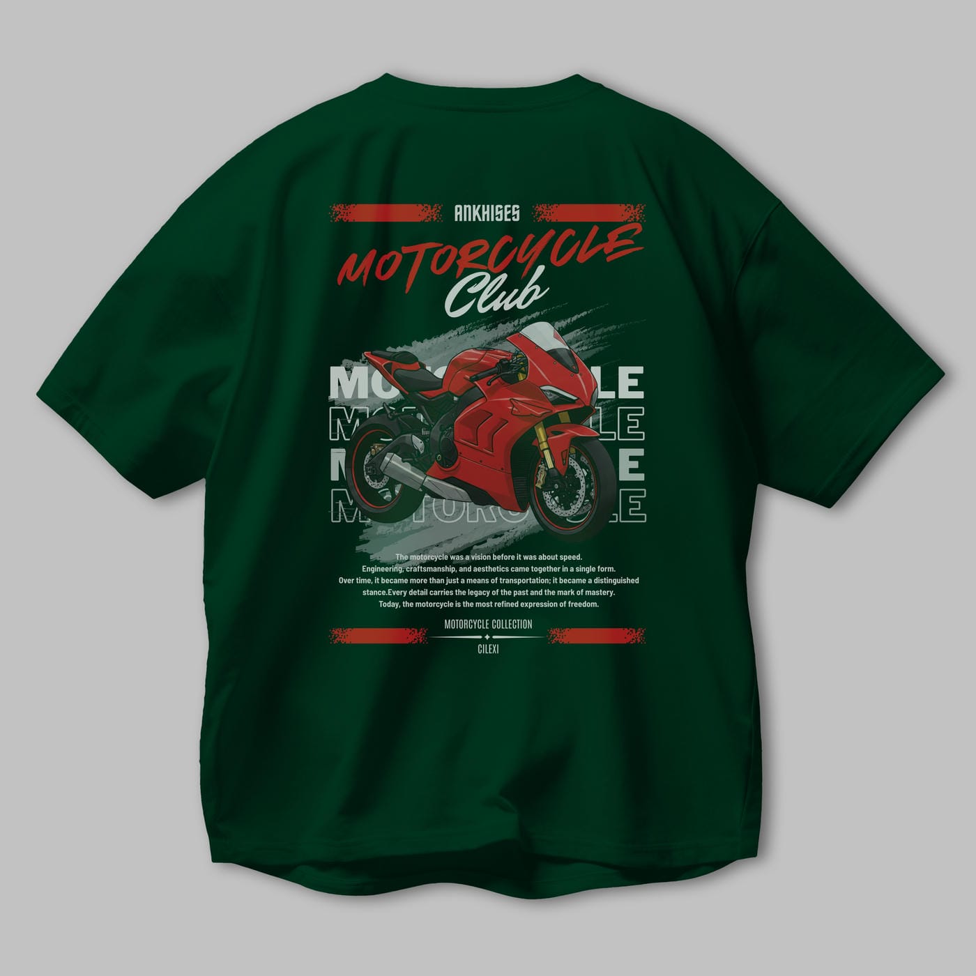 Motosiklet Serisi 7 Arka Baskılı Oversize t-shirt Erkek Kadın %100 Pamuk Bisiklet Yaka tişort