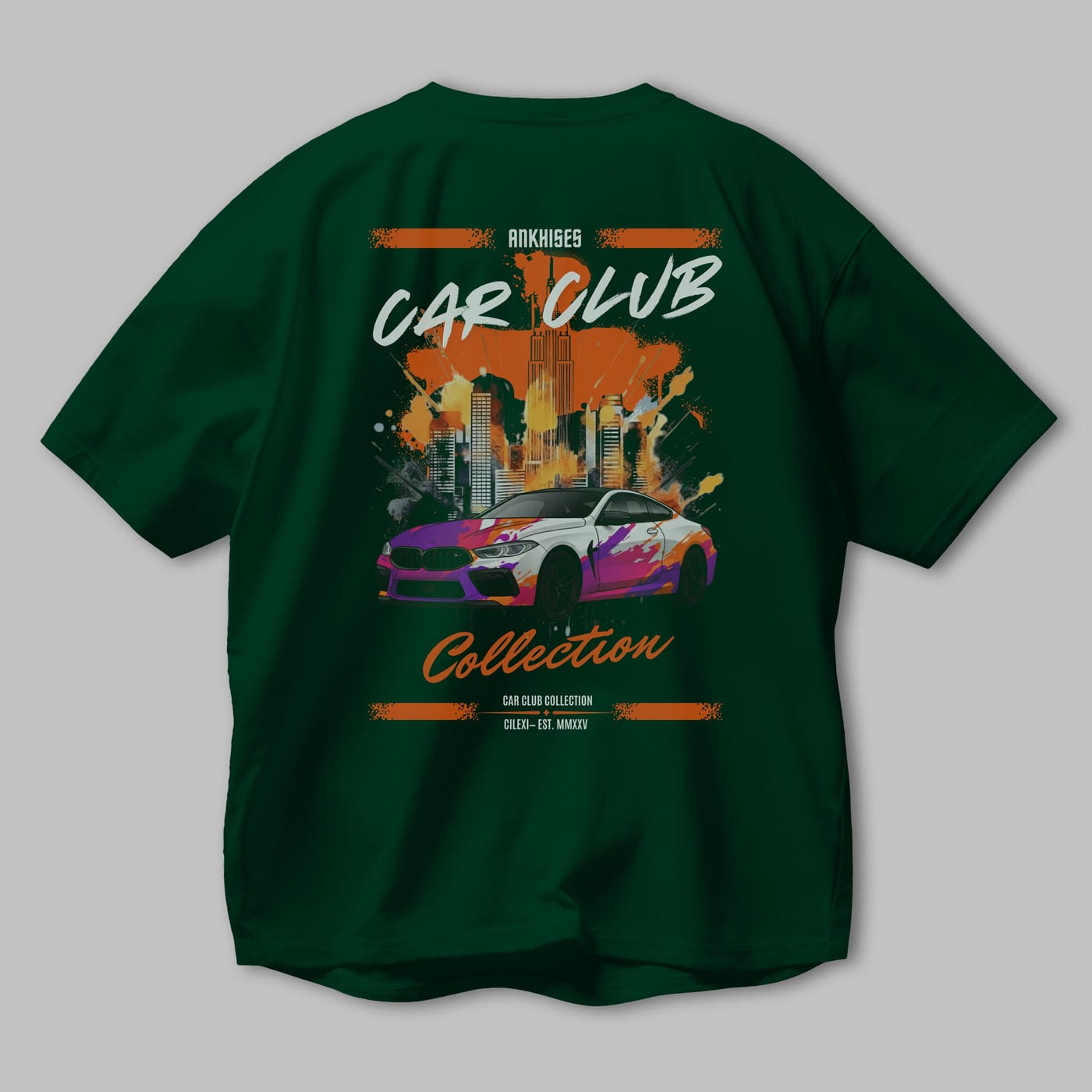Araba Club Serisi 17 Baskılı Oversize t-shirt Erkek Kadın %100 Pamuk Bisiklet Yaka tişort