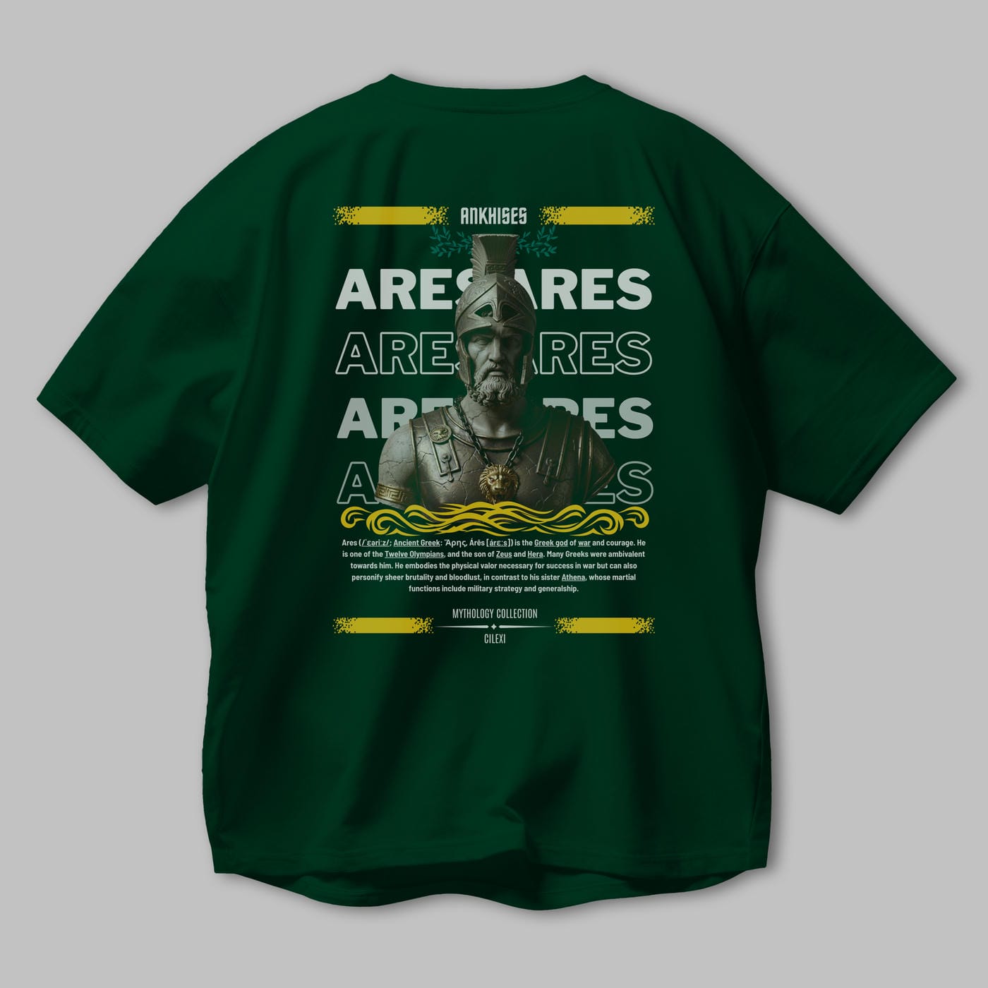 Ares 1 Arka Baskılı Oversize t-shirt Erkek Kadın %100 Pamuk Bisiklet Yaka tişort