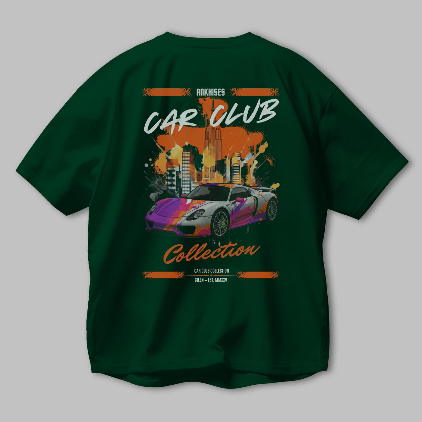 Araba Club Serisi 35 Baskılı Oversize t-shirt Erkek Kadın %100 Pamuk Bisiklet Yaka tişort