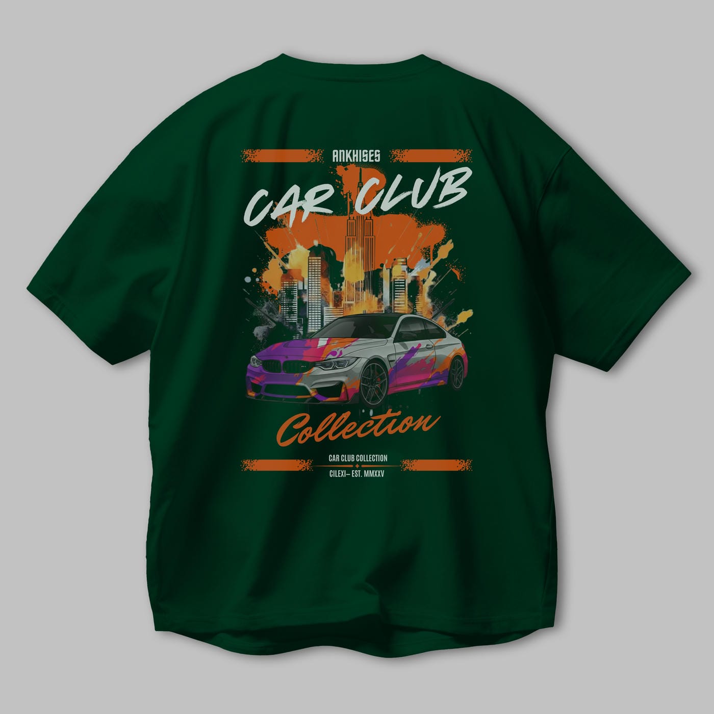 Araba Club Serisi 14 Baskılı Oversize t-shirt Erkek Kadın %100 Pamuk Bisiklet Yaka tişort