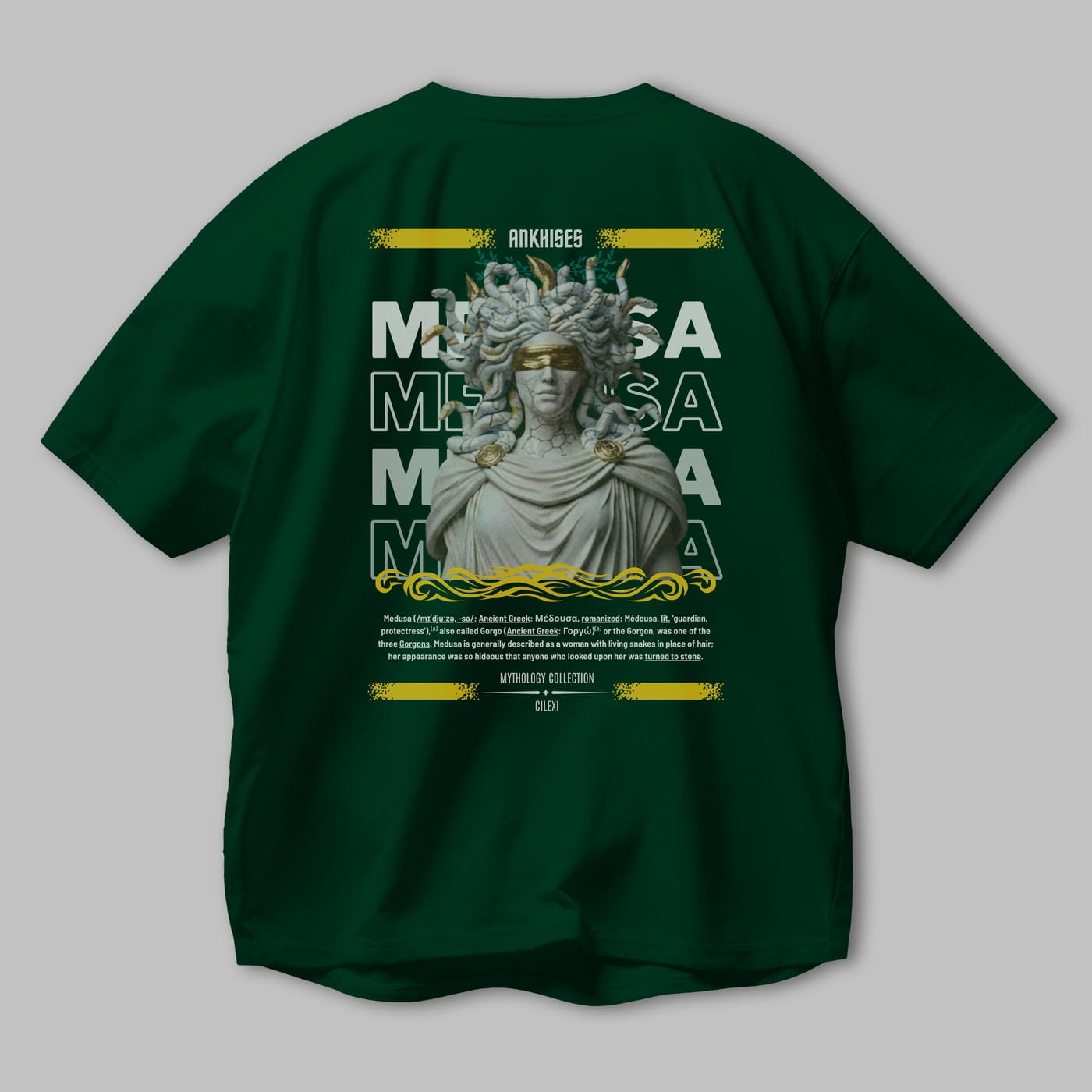 Medusa 2 Arka Baskılı Oversize t-shirt Erkek Kadın %100 Pamuk Bisiklet Yaka tişort