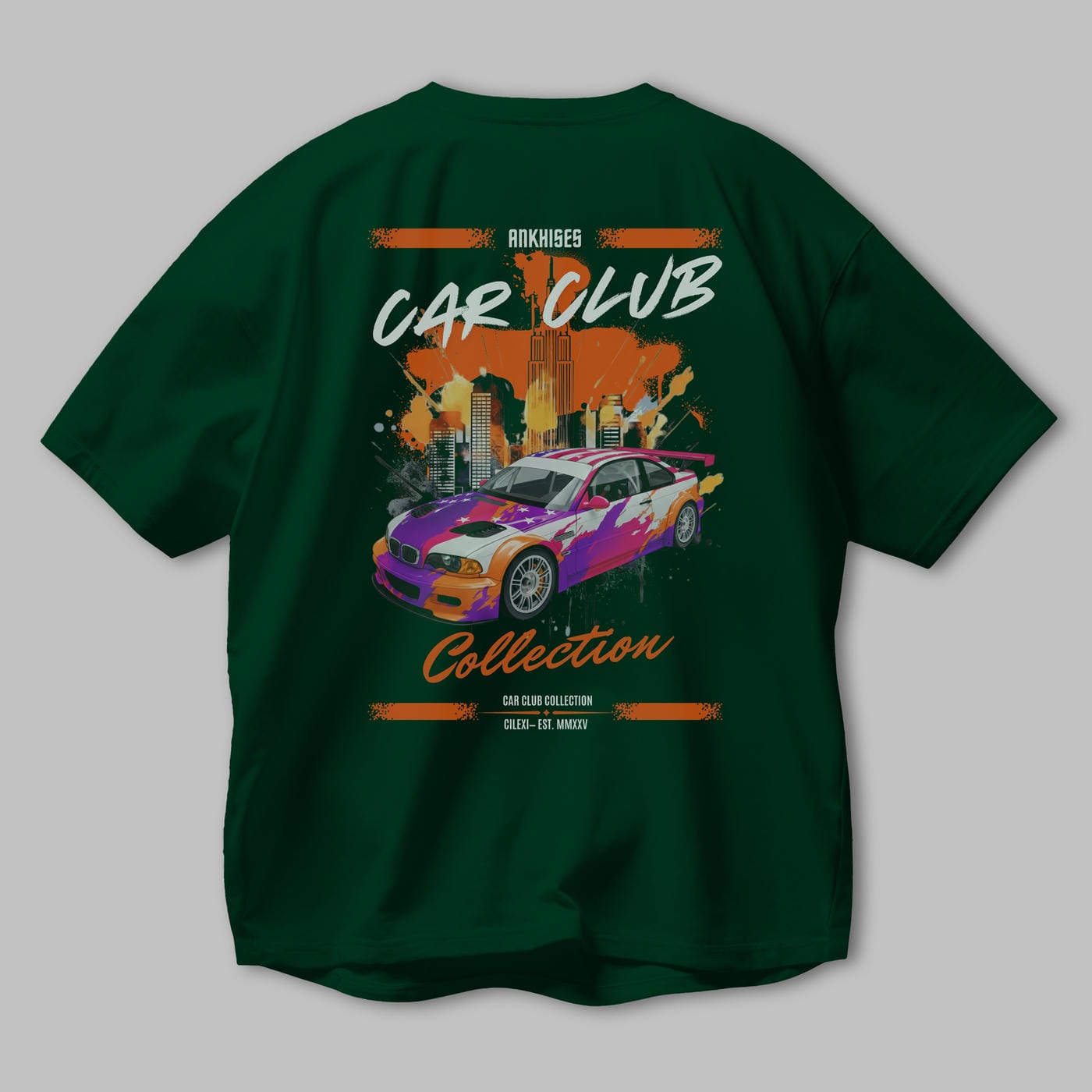 Araba Club Serisi 6 Baskılı Oversize t-shirt Erkek Kadın %100 Pamuk Bisiklet Yaka tişort