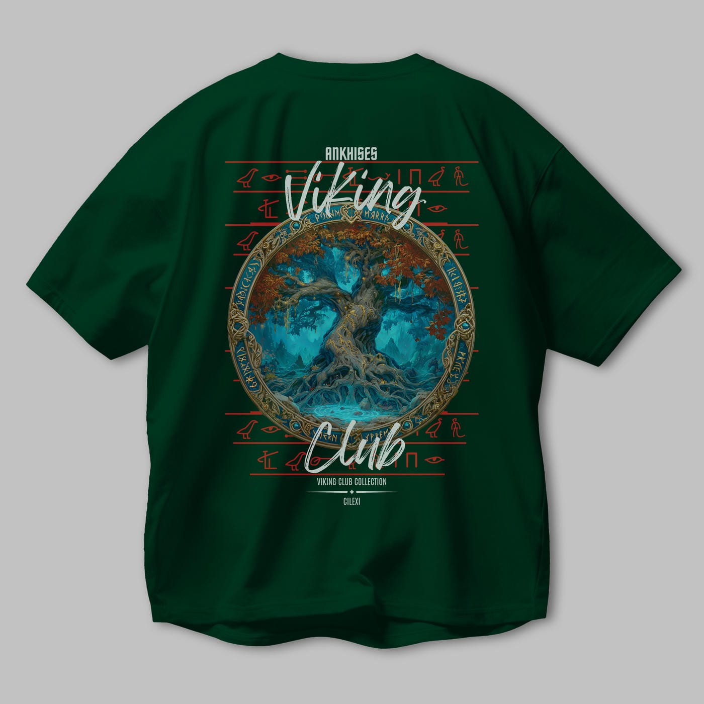 Yggdrasil Arka Baskılı Oversize t-shirt Erkek Kadın %100 Pamuk Bisiklet Yaka tişort