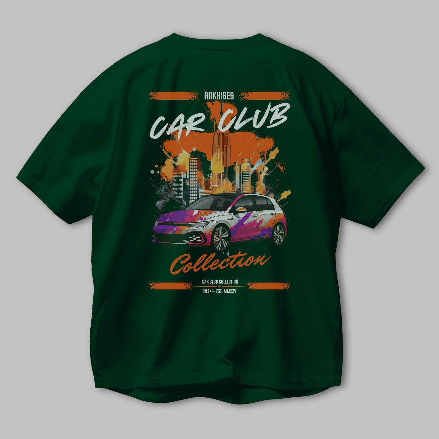 Araba Club Serisi 8 Baskılı Oversize t-shirt Erkek Kadın %100 Pamuk Bisiklet Yaka tişort