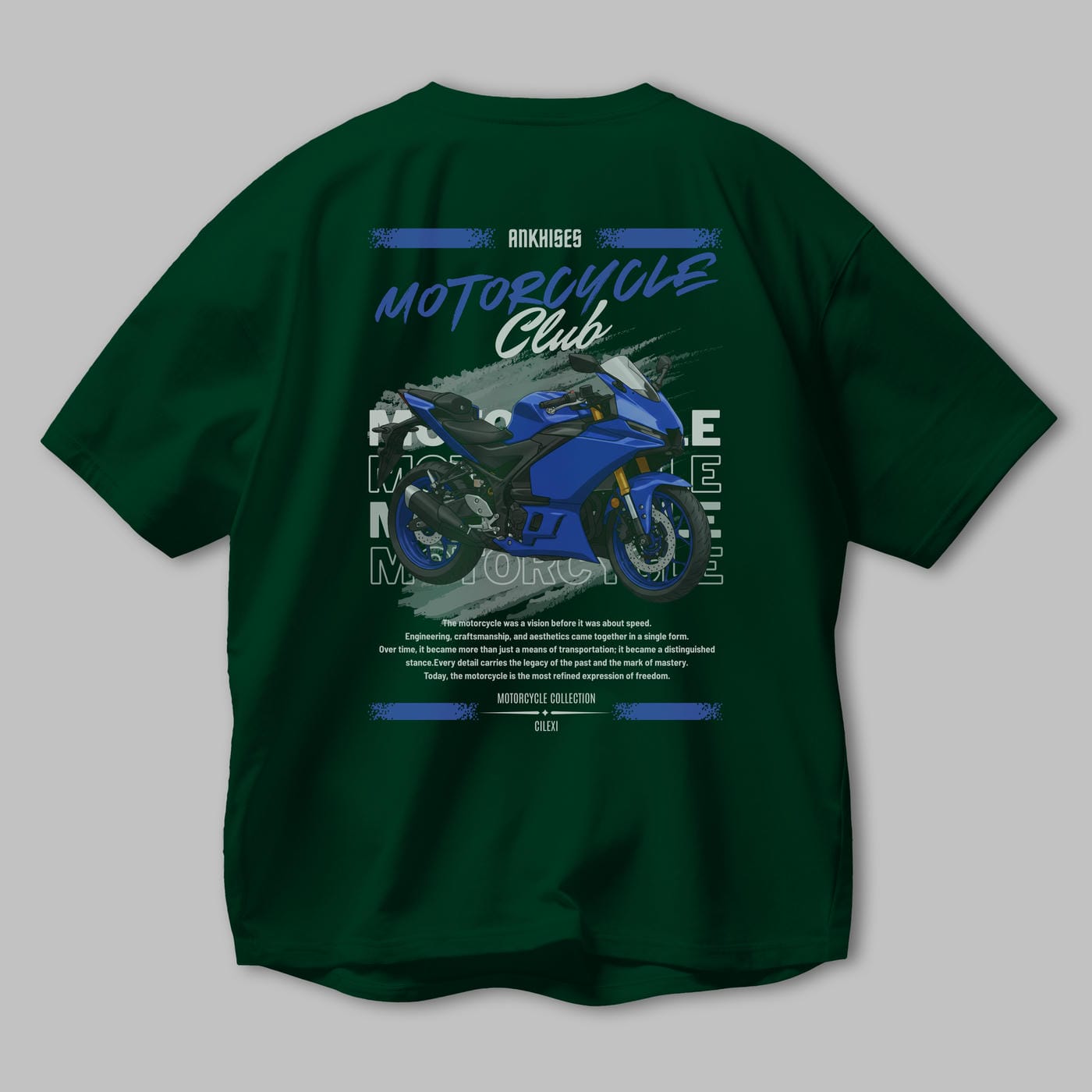 Motosiklet Serisi 33 Arka Baskılı Oversize t-shirt Erkek Kadın %100 Pamuk Bisiklet Yaka tişort