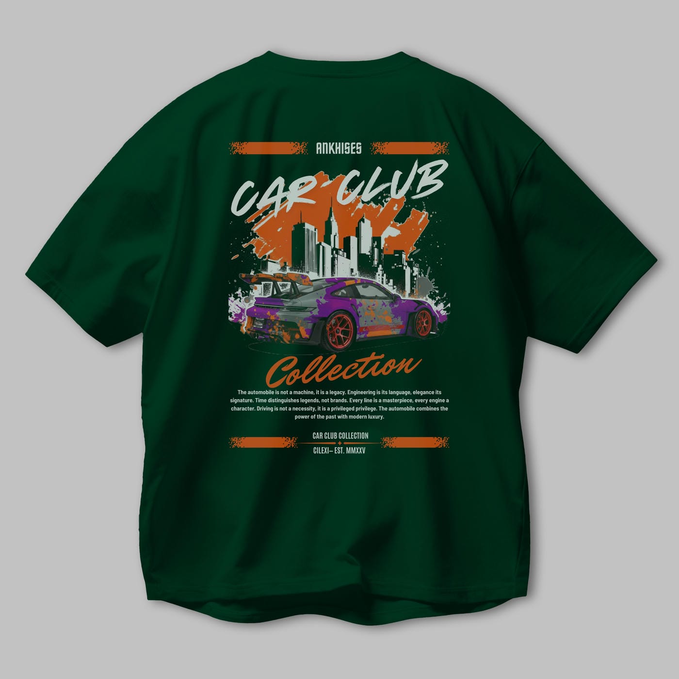Araba Club Serisi 2 Baskılı Oversize t-shirt Erkek Kadın %100 Pamuk Bisiklet Yaka tişort