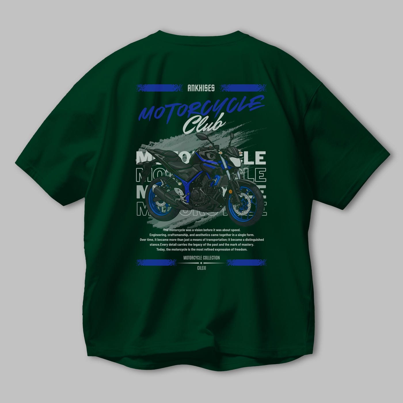 Motosiklet Serisi 22 Arka Baskılı Oversize t-shirt Erkek Kadın %100 Pamuk Bisiklet Yaka tişort