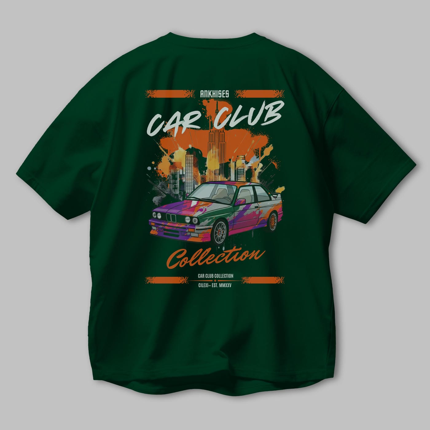 Araba Club Serisi 15 Baskılı Oversize t-shirt Erkek Kadın %100 Pamuk Bisiklet Yaka tişort