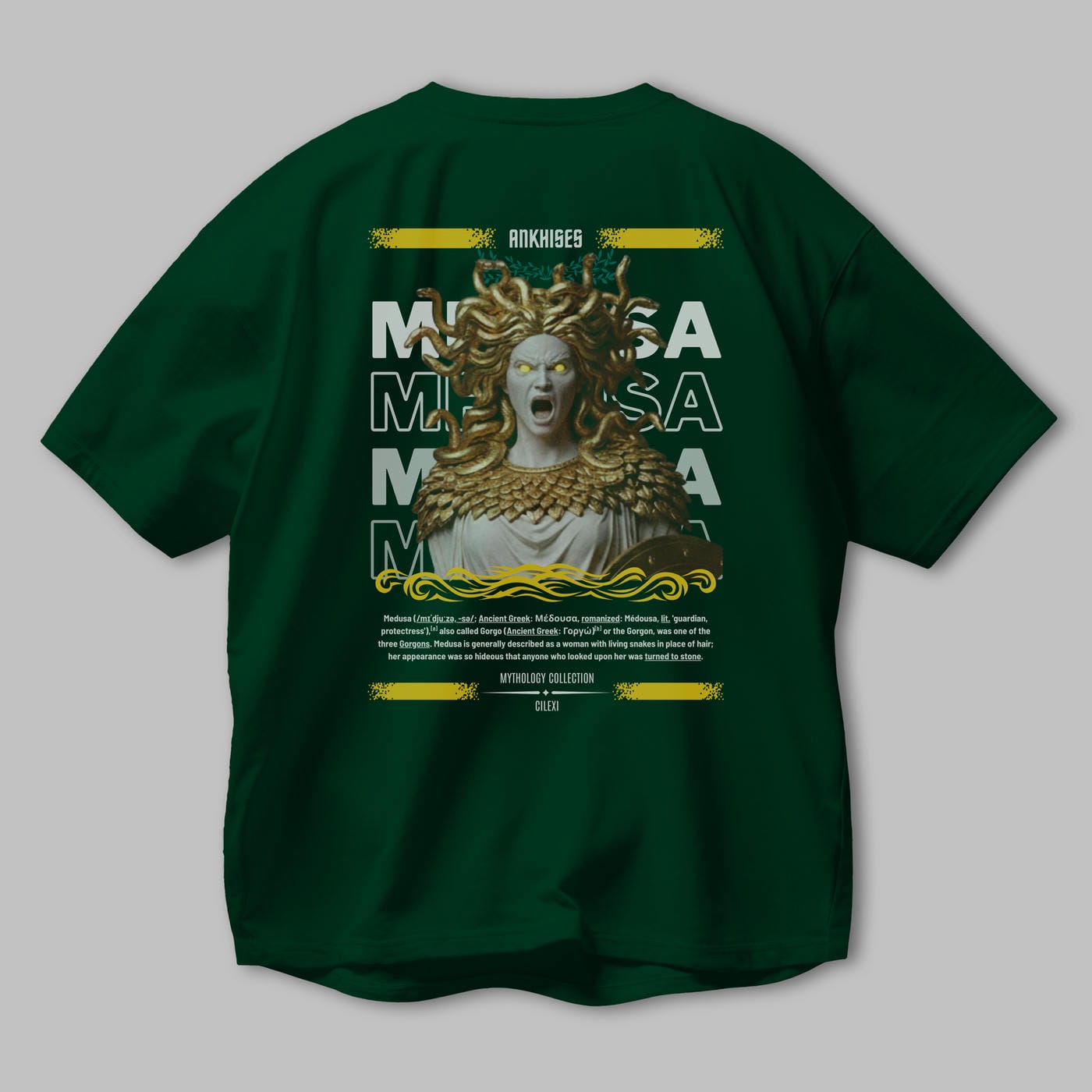 Medusa 1 Arka Baskılı Oversize t-shirt Erkek Kadın %100 Pamuk Bisiklet Yaka tişort