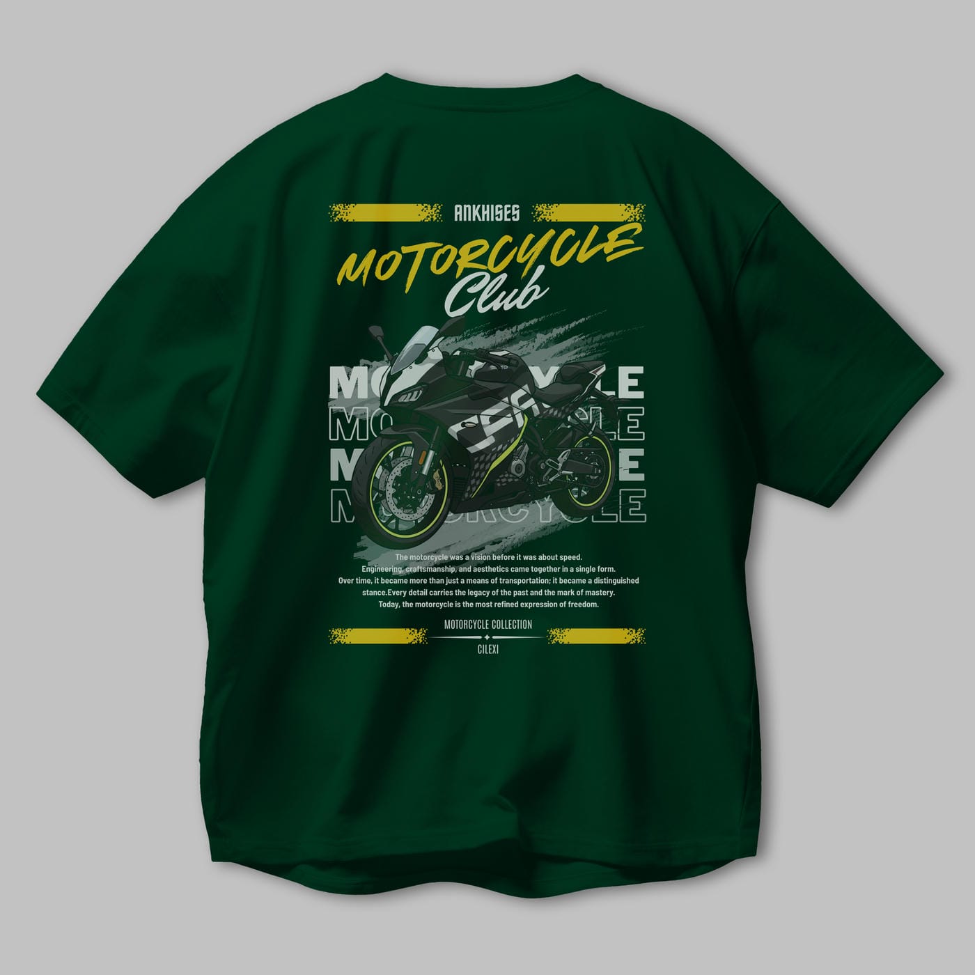 Motosiklet Serisi 16 Arka Baskılı Oversize t-shirt Erkek Kadın %100 Pamuk Bisiklet Yaka tişort