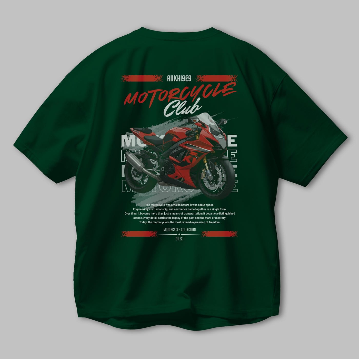 Motosiklet Serisi 5 Arka Baskılı Oversize t-shirt Erkek Kadın %100 Pamuk Bisiklet Yaka tişort