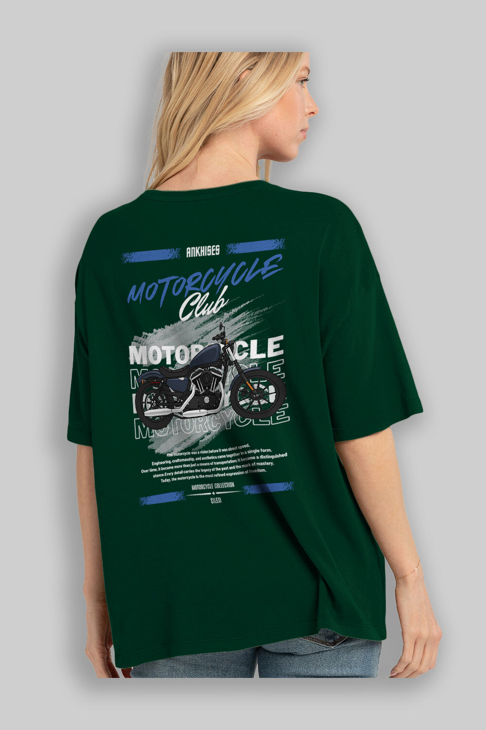 Motosiklet Serisi 30 Arka Baskılı Oversize t-shirt Erkek Kadın %100 Pamuk Bisiklet Yaka tişort