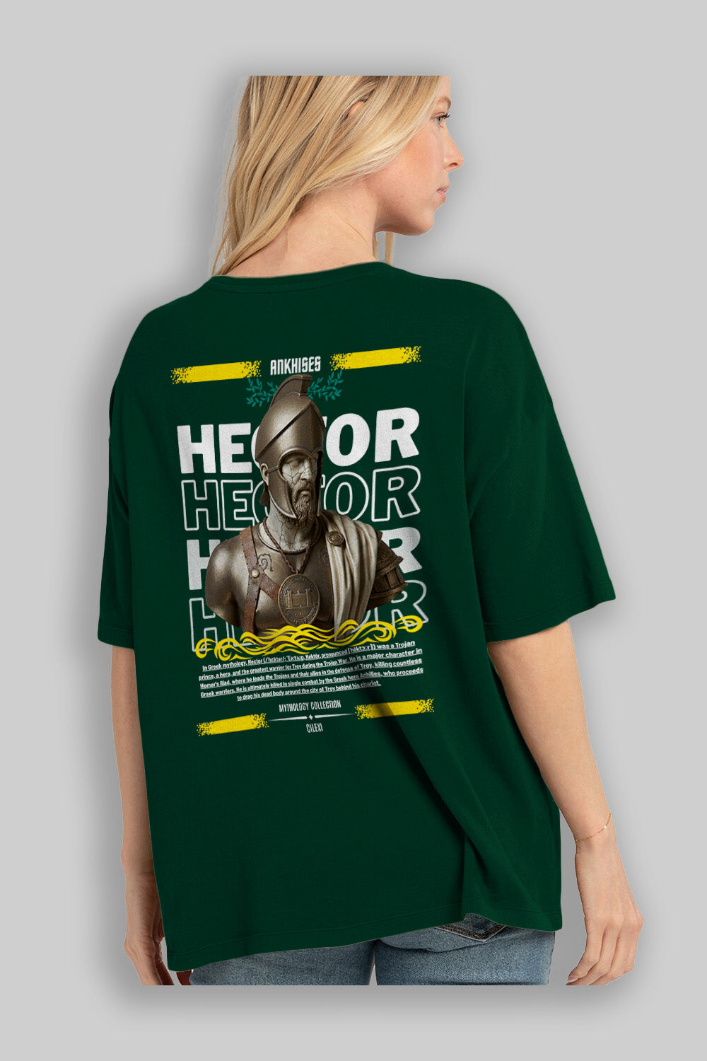 Hector 1 Arka Baskılı Oversize t-shirt Erkek Kadın %100 Pamuk Bisiklet Yaka tişort