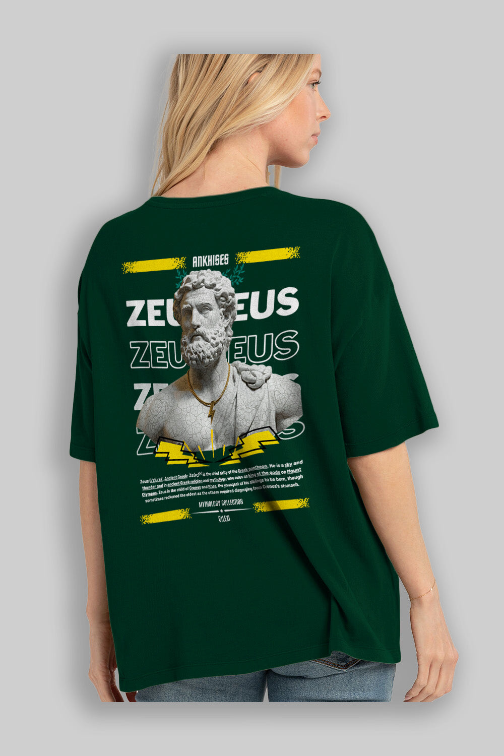 Zeus 3 Arka Baskılı Oversize t-shirt Erkek Kadın %100 Pamuk Bisiklet Yaka tişort