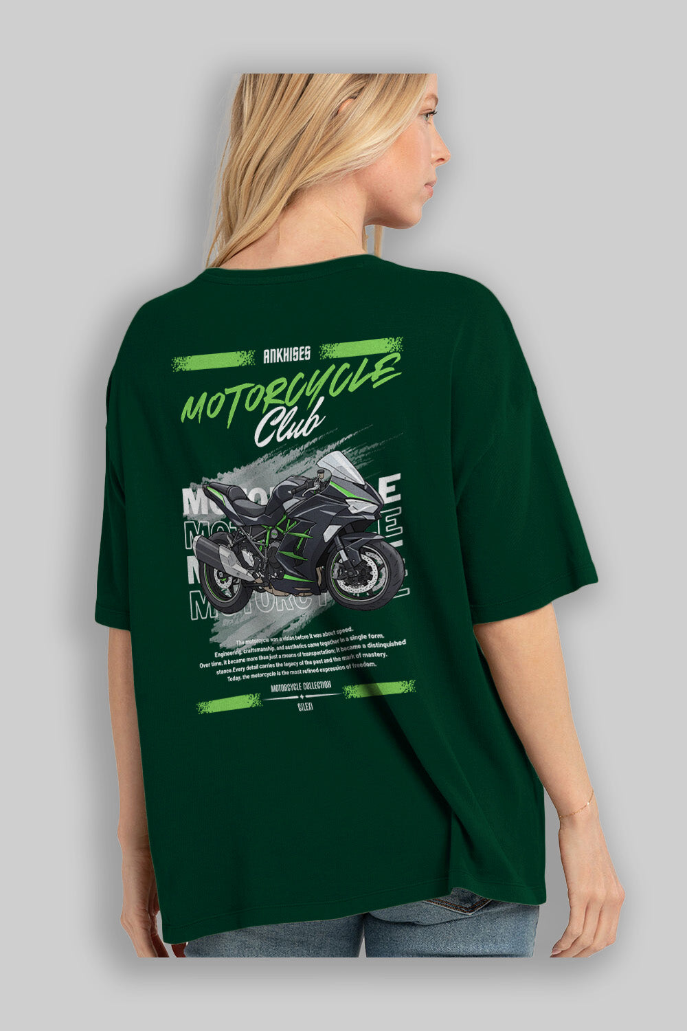 Motosiklet Serisi 13 Arka Baskılı Oversize t-shirt Erkek Kadın %100 Pamuk Bisiklet Yaka tişort