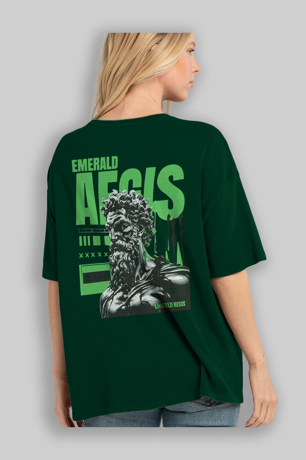 Emrald Regis Arka Baskılı Oversize t-shirt Erkek Kadın %100 Pamuk Bisiklet Yaka tişort