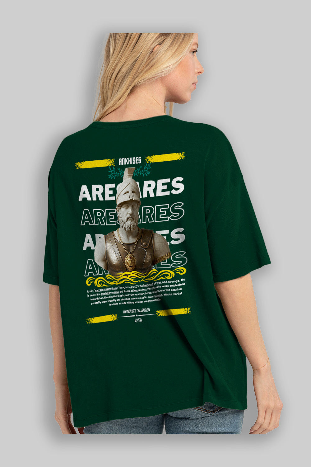 Ares 2 Arka Baskılı Oversize t-shirt Erkek Kadın %100 Pamuk Bisiklet Yaka tişort