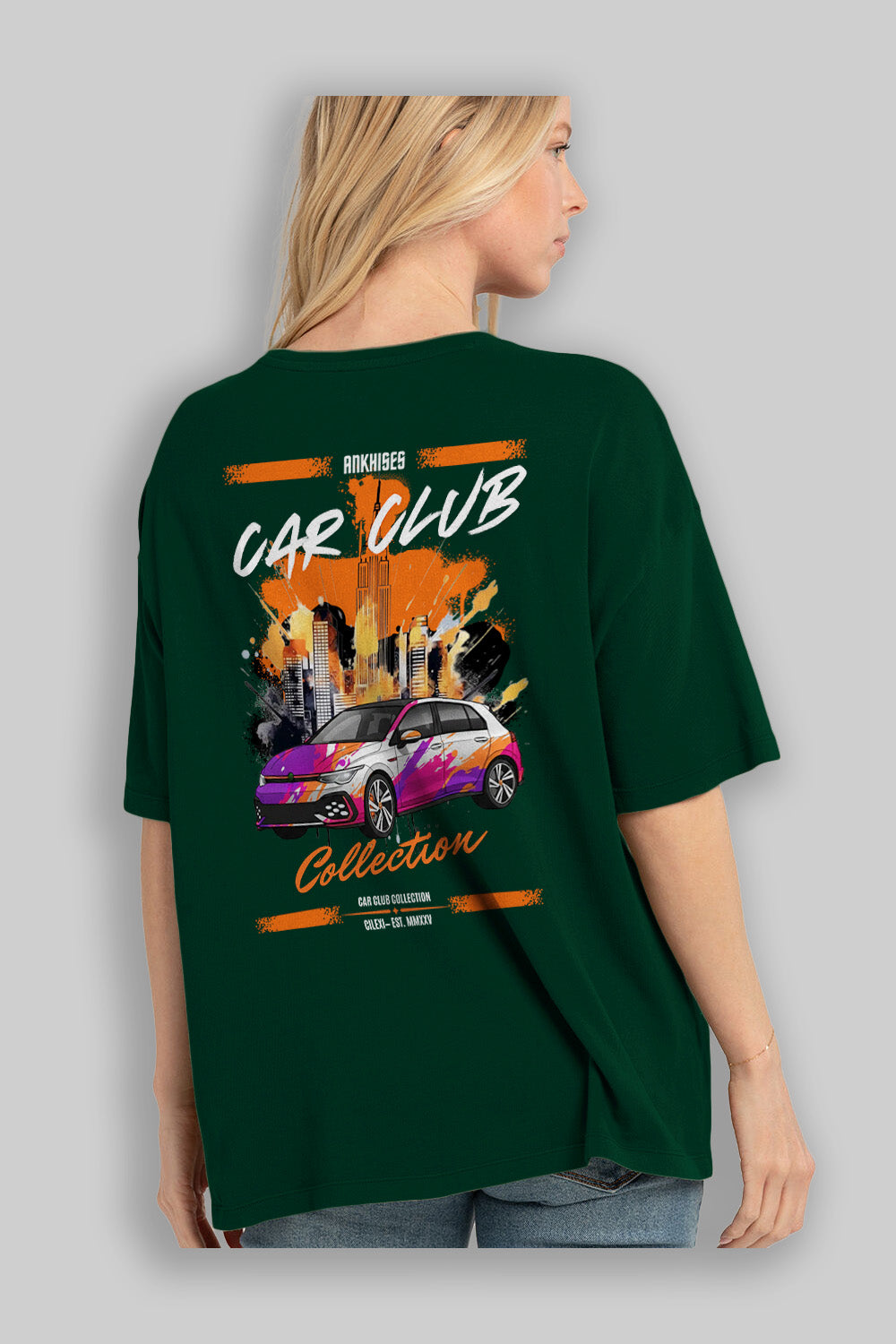 Araba Club Serisi 8 Baskılı Oversize t-shirt Erkek Kadın %100 Pamuk Bisiklet Yaka tişort