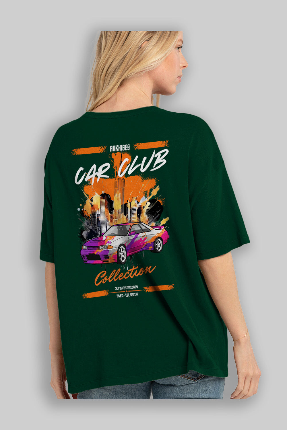 Araba Club Serisi 33 Baskılı Oversize t-shirt Erkek Kadın %100 Pamuk Bisiklet Yaka tişort