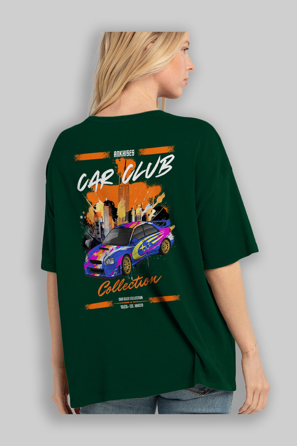 Araba Club Serisi 7 Baskılı Oversize t-shirt Erkek Kadın %100 Pamuk Bisiklet Yaka tişort