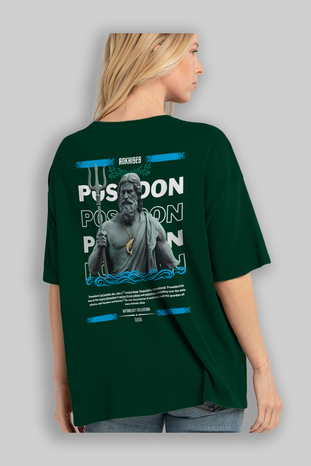 Poseidon 2 Arka Baskılı Oversize t-shirt Erkek Kadın %100 Pamuk Bisiklet Yaka tişort