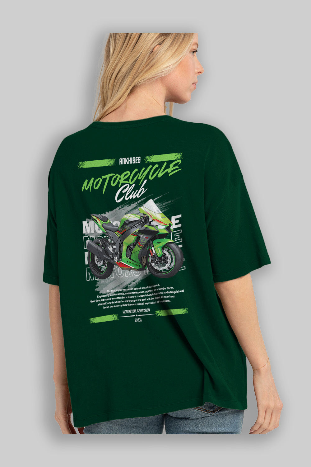 Motosiklet Serisi 14 Arka Baskılı Oversize t-shirt Erkek Kadın %100 Pamuk Bisiklet Yaka tişort