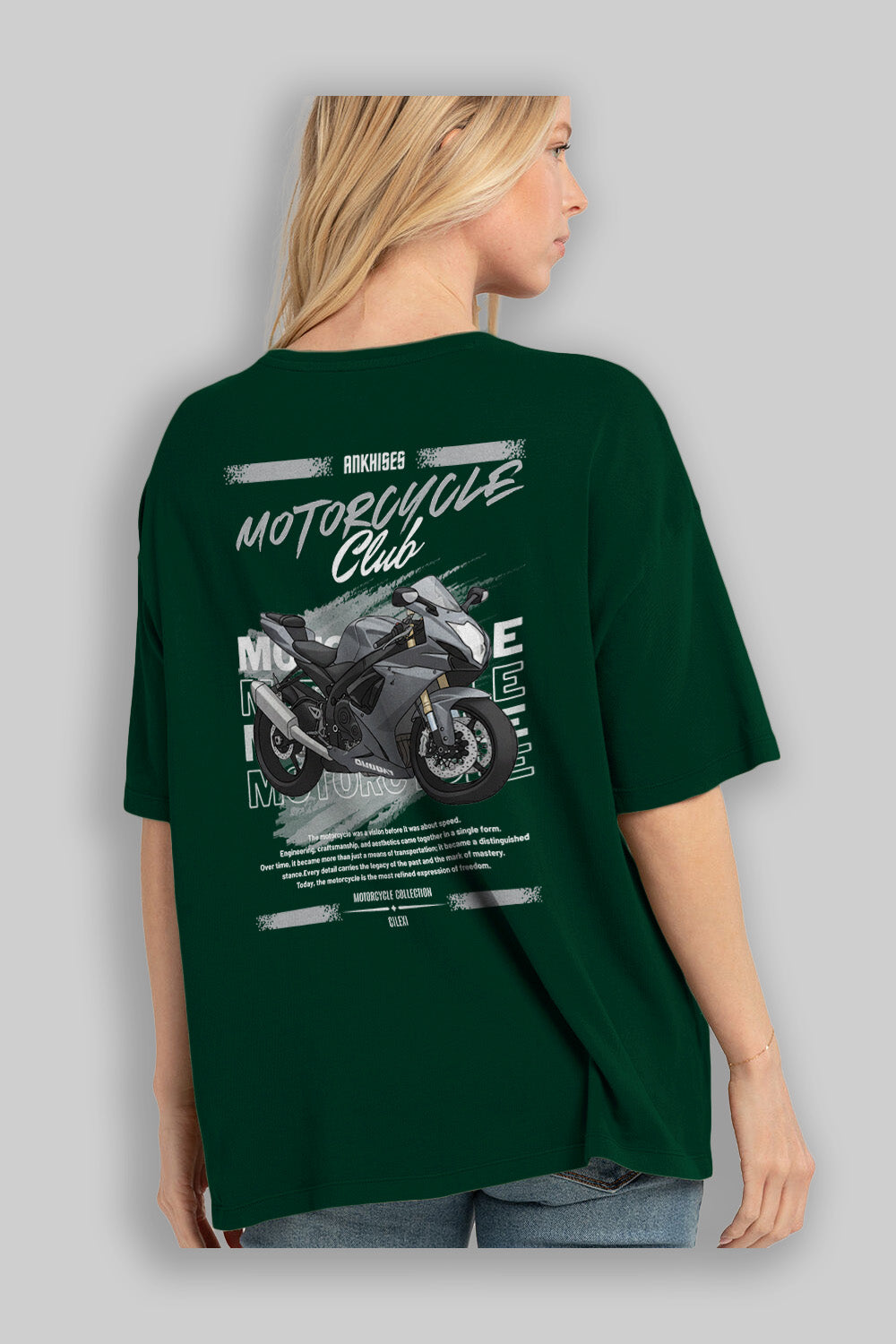 Motosiklet Serisi 10 Arka Baskılı Oversize t-shirt Erkek Kadın %100 Pamuk Bisiklet Yaka tişort