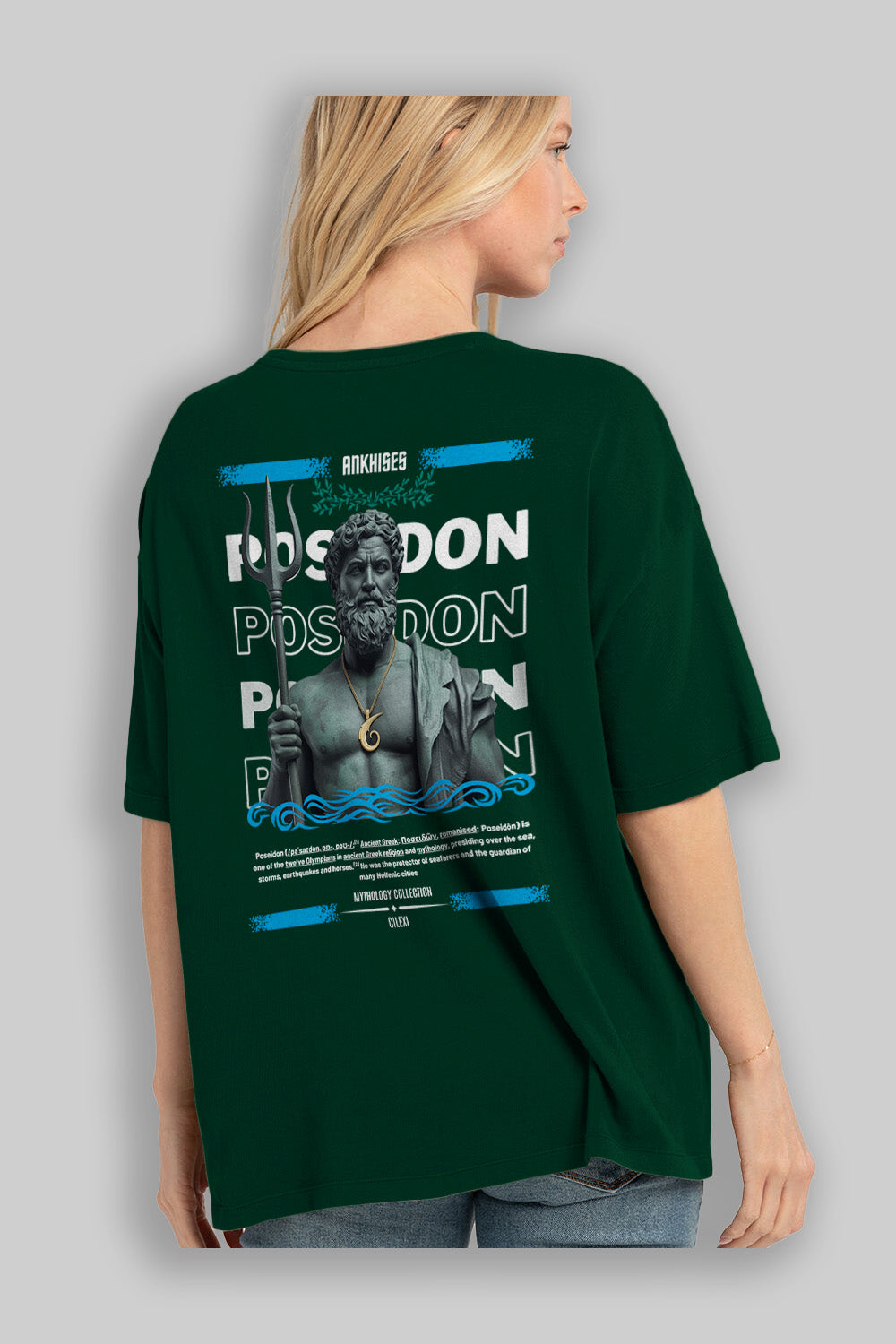 Poseidon 1 Arka Baskılı Oversize t-shirt Erkek Kadın %100 Pamuk Bisiklet Yaka tişort