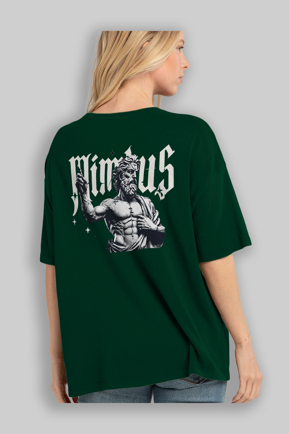 Mimbus Zeus Arka Baskılı Oversize t-shirt Erkek Kadın %100 Pamuk Bisiklet Yaka tişort